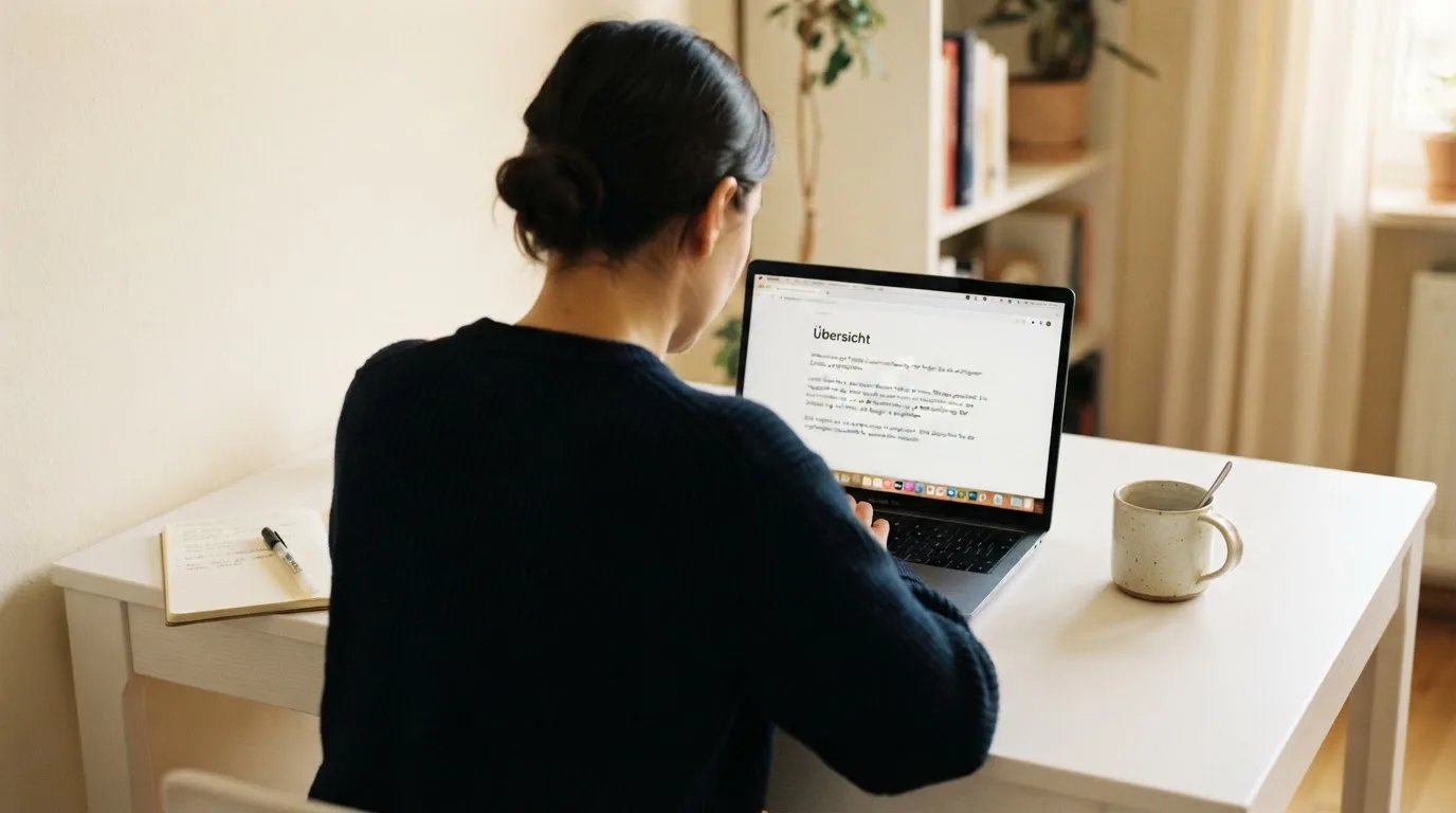 Person am Laptop liest eine Übersichtsseite zu Glücksspielen im Internet — 15 euro bonus ohne einzahlung casino