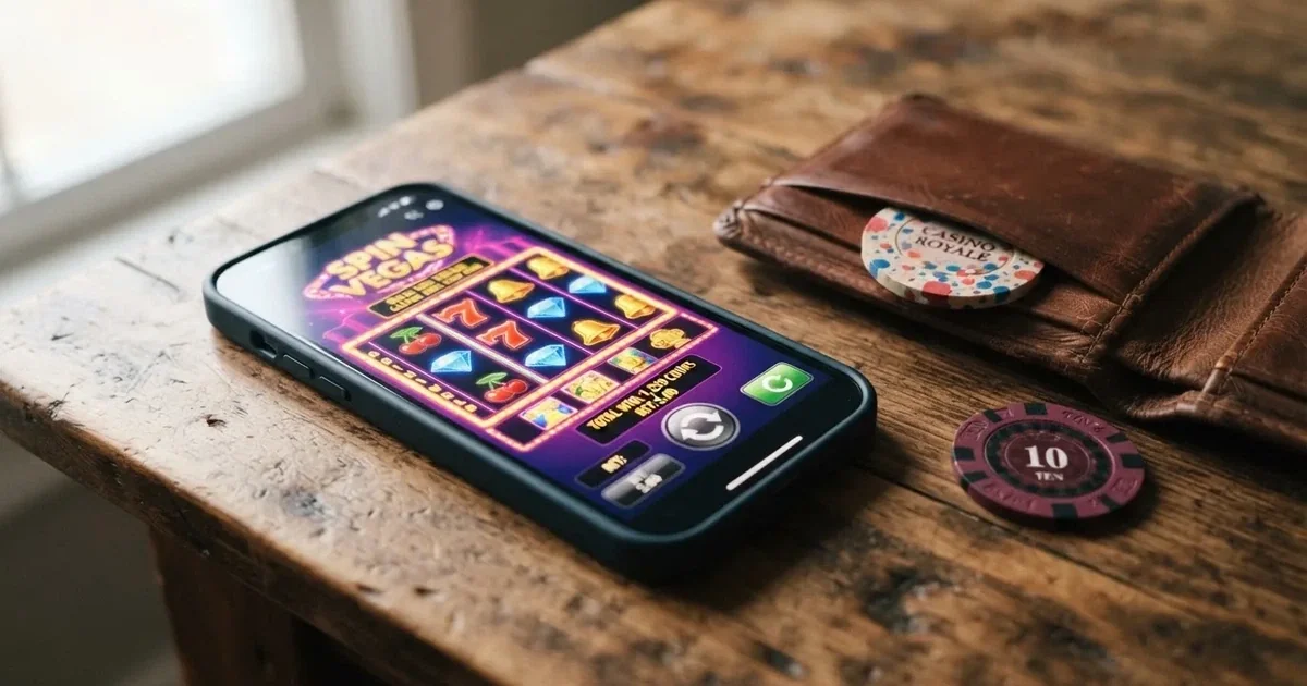 Kartenterminal und Smartphone auf einem Holztisch neben einer Geldbörse — 30 euro bonus ohne einzahlung casino