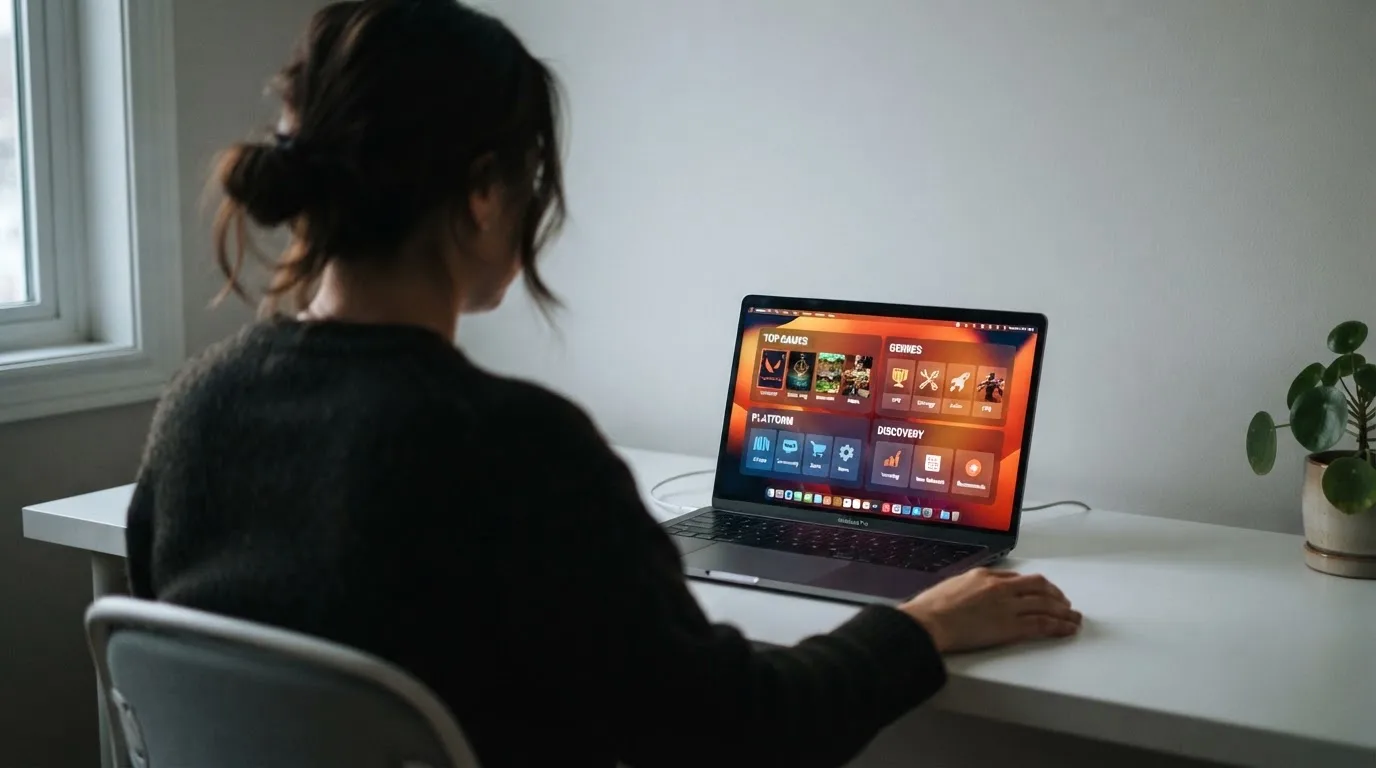Person am Laptop liest eine Übersichtsseite zu Glücksspielen im Internet — binance coin casino vergleich