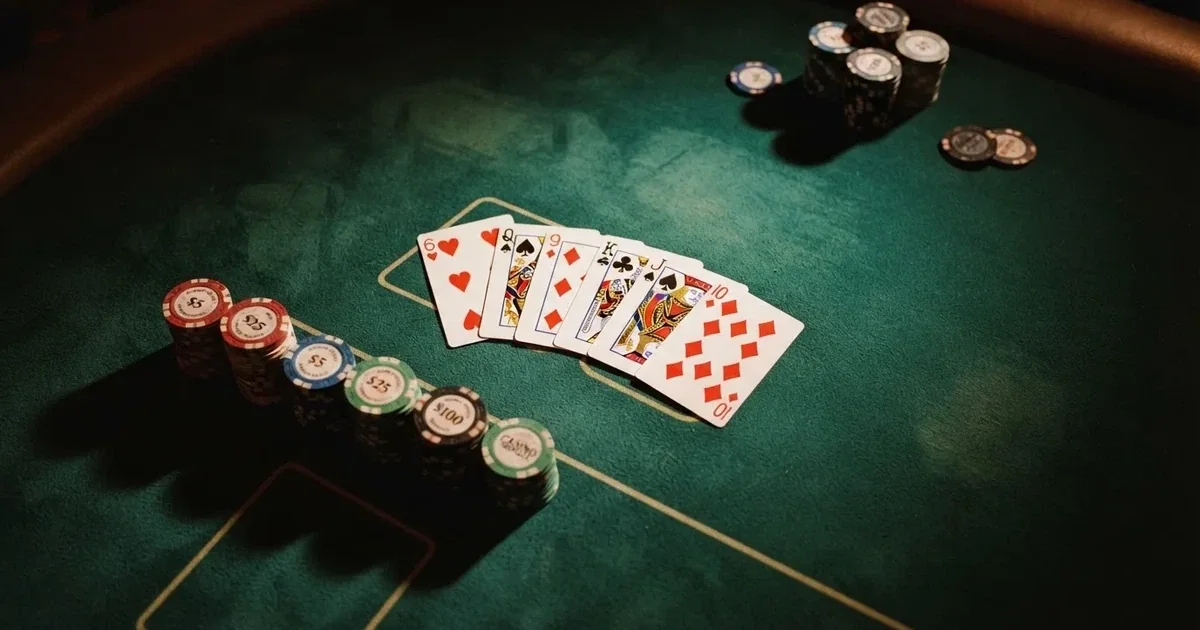 Beleuchteter Spieltisch mit Karten, von oben gesehen — online casino mit autoplay