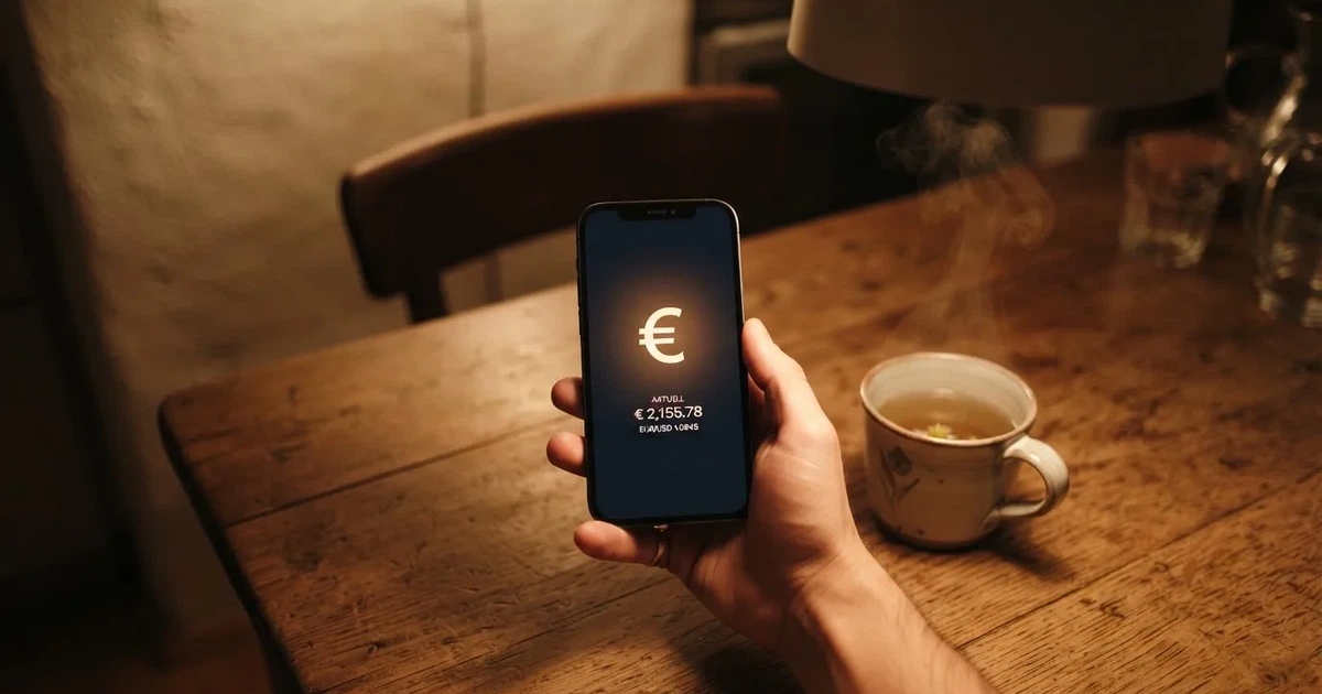 Hand hält ein Smartphone, daneben eine Tasse Tee, ruhige Abendstimmung am Küchentisch — online casino ohne auszahlungslimit